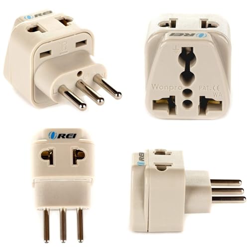 Image of Orei Italy, Libya, Chile & More (Type L) Travel Adapter Plug - 2 in 1 - CE Certified - RoHS Compliant - 4 Pack - Beige Color (P21-12A-4PK)