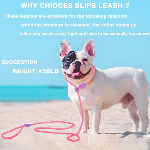 Image of Slip Leads For Dogs 6Ft Slip Leash For Dogs Dog Lead With 6 Colors Strong Nylon Dog Training Leash No Pull Rope Dog Leash Dog Leashes For Small Medium Dogs (Pink, One Size),?182.88 cm