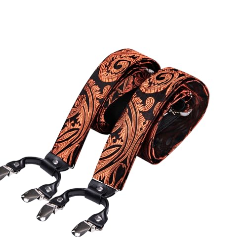 Image of Barry.Wang Men Suspender Set with Necktie Elastic Y Type Heavy Duty 6 Clips Braces Tie Handkerchief Cufflink Pin 6PCS