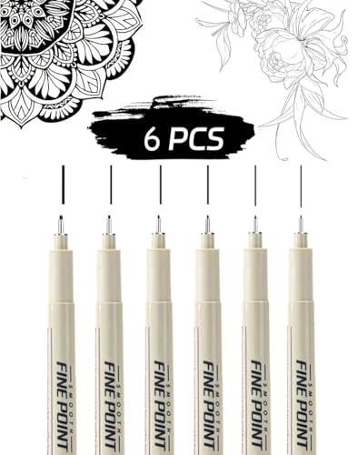 SUPER TOY 6 PC Black Mircon Fineliner Pen for Artist - Fine Point Technical Pens Set with Different Nib Sizes for Calligraphy, Drawing, Writing Waterproof Quick Drying