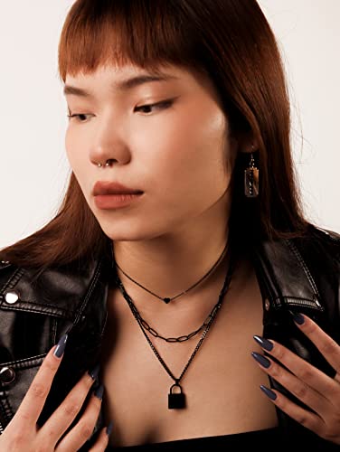 Sacina Gothic Silver-Tone, Black Layered Heart Lock Necklace, Emo Grunge Punk Necklace, Goth Jewelry, Halloween Christmas Jewelry Gift For Women2