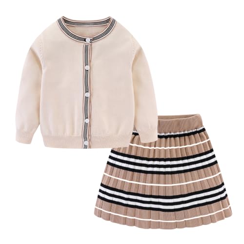Image of Mud Kingdom Cute Little Girls Ribbed Knit Cardigan Skirt Set School Style
