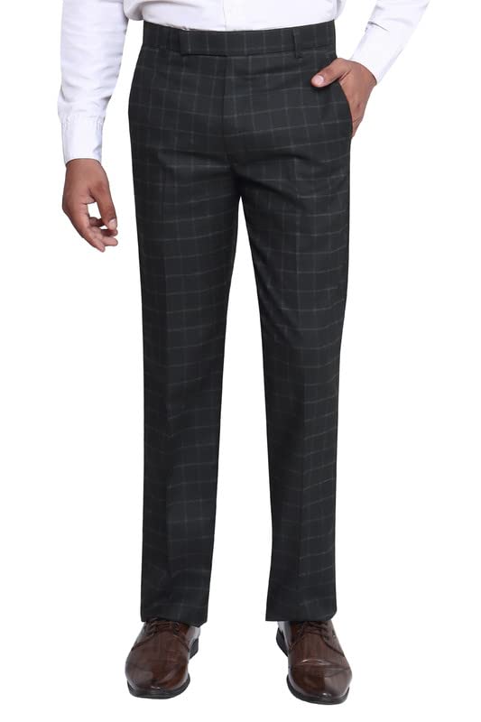 Image of Particle Checks Formal Trousers Regular Fit Pants for Men, Waist Sizes 32-44