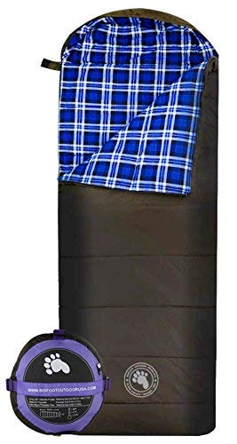 BigFoot Outdoor LumberJack Water Resistant Sleeping Bag - Free Stuff Sack (Blue Flannel, 300g/m2 insulation)