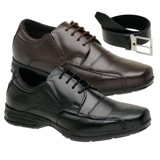 Kit 2 Sapato Casual Social Masculino Cadarço De Amarrar Couro + Cinto Cor:Preto;Tamanho:42;Gênero:Masculino