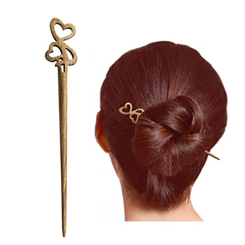 Diseño de Corazón de Madera Natural Palillos para el Cabello Tenedor para el Cabello Palillos para el Cabello para Mujeres Niñas Palillo para el Cabello Fabricante de Moños Horquillas