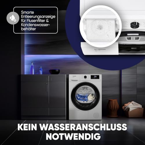 Bomann® Wärmepumpentrockner 8kg | kein Wasseranschluss nötig | Trockner m. Antiknitterfunktion | Wäschetrockner 15 Programme | Kondenstrockner | umweltfreundliches Kühlmittel R290 | WPT 7154 weiß – Bild 4