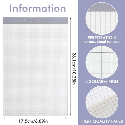 Tyqour Bloco de papel quadriculado de 70 folhas 26 x 17,5 cm, papel quadriculado, papel milimetrado