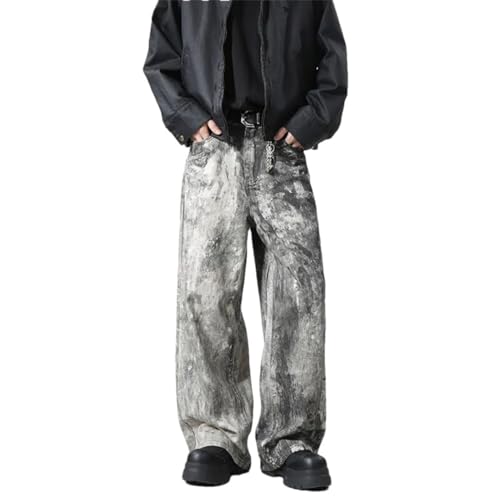 Men's Splash-Ink Printed Style Jeans Solid All Match Street Hip Hop Pants