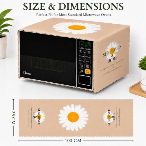 Image of Microwave Oven Cover - Waterproof & Dustproof Protective Cover for Kitchen, Heat Resistant Fabric, Universal Fit for Standard Microwave Ovens, Easy Clean Stylish Printed Design (Cream)