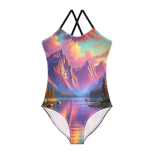 Mountain Lake Sunset Swimsuit for Girls Bathing Suit One Piece Swimsuits Summer Beach Swimwear