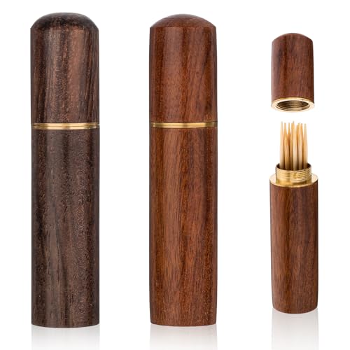 2Pack Toothpick Holder Portable Wood Toothpick Case Waterproof Handmade Craft Toothpick Pocket Box Mini Toothpick Box for Storage Toothpick Needle Pill Bead Ear Pick Cotton Swab and Other Small Object
