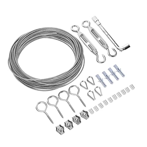 FUNOMOCYA 1 Set Wire Rope Kit Bathroom Steel Wire Tent Rope Wire Rope Crimping Tool Kit Wire Rope Turnbuckle Kit Wire Tensioner Steel Wire Cable Rope Curtain Wire Kit Silver Stainless Steel