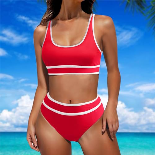 Women Two Piece High Waist Bikini Set Color Block Sporty Swimsuits Tummy Control Athletic Bathing Suit for Teen Girls2