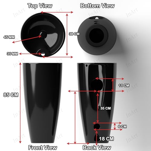 Image of InArt Ceramic One Piece Pedestal Wash Basin Free Standing Round Glossy Black 38 X 38 CM
