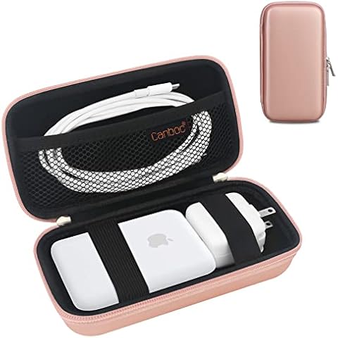Canboc Hard Travel Carrying Case Compatible with Apple MagSafe Battery Pack, EVA Protective Holder Storage Case for Mag Safe Power Bank for iPhone, Mesh Pocket fits Power Adapter and Cable, Rose Gold Cover