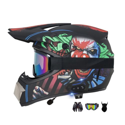 Off-Road Motorcycle Helmet with Bluetooth, Adult &Youth Dirt Bike ATV Racing Crash Touring Helmet with Gloves Goggles Mask, Lightweight Motocross Downhill Sports Helmets, DOT Approved-1||Small