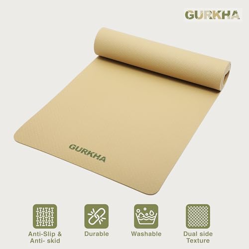 Image of GURKHA 8mm Extra-Cushioned TPE Yoga Mat + Support Pad Combo| Carry Bag |Non-Slip Performance Mat for Yoga, Pilates, HIIT & Home Workouts | Joint support Combo for Men Women - Raw Earth | 6X2 + 2X1 ft