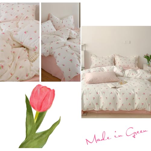 Lanqinglv Bettwäsche 135x200 Weiß Rosa Tulpen Blumenmuster aus Microfaser – Ansicht 6
