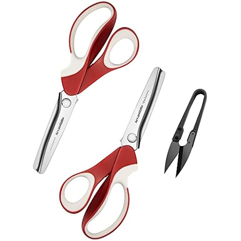 Pinking Shears Set (Pack of 2 PCS, Serrated & Scalloped Edges) by Arcanthite - Zig-zag Scissor for Fabric Leather & Paper - Pinking Dressmaking Sewing Scissors AT-002-A3 Cover