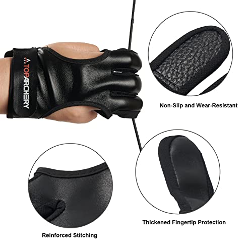 Toparchery Archery Finger Tab Leather 3 Finger Gloves Hunting Hand Protector For Recurve Bow&Compound Bow For Youth Adult Beginner (Small) #TOP1