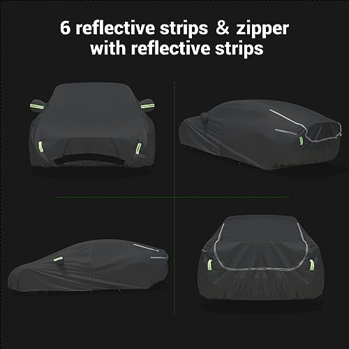 Image of TECOOM Car Cover Fit for Tesla Model 3 - Waterproof All Weather, 2017-2023 Model 3 Cover with Fleece Lining, Ventilated Mesh, Charge Port Opening, Zipper Door, Trunk Opening