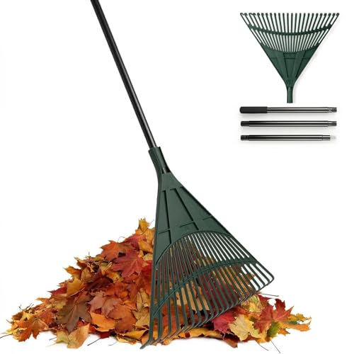 fuuwuu Leaf Rake for Gardening 24 Tines Light Weight Poly Shrub Rake with Long Handle Picking up Leaves and Pine Cones 160cm Green