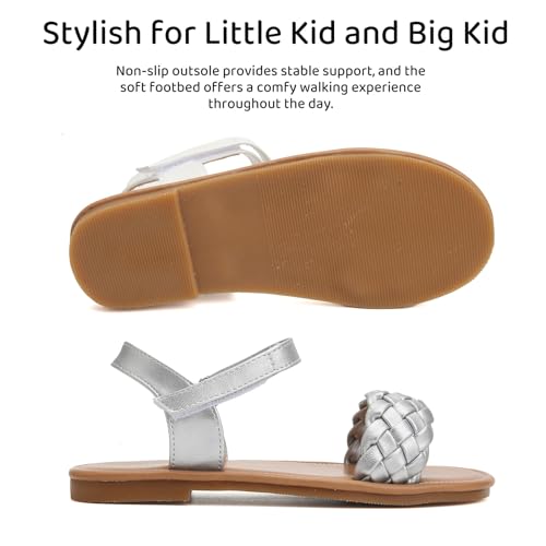 Image of Charmivy Girls Sandals Braided Upper Flat Dress Sandals Round Open Toe Summer Shoes Little Kid /Big Kid