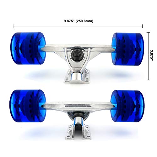 Vj Skateboard Longboard Truck And Wheel, 70Mm Long Board Wheels W 7Inch 180Mm Skateboard Trucks (Silver) Longboard Bearings Longboard Hardware Skateboard Riser Pads (Gel Blue) #TOP5