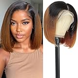 Bob Wig Human Hair 13x4 Transparent Lace Front Wig Ombre 1B/30 Straight Bob Wigs Human Hair for Women Glueless Wigs Pre Plucked With Baby Hair(10 Inch,1B/30)