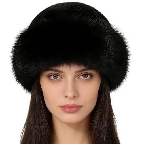 Skdgih Winter Faux Fur Bucket Hat Fluffy Furry Winter Hats for Women Soft Mongolian Black Bucket Hats for Woman Men