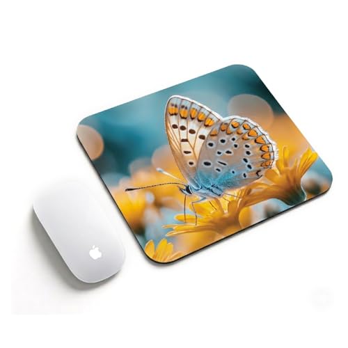 Image of Premium Non-Slip Mouse Pad | Smooth Surface for Optical & Laser Mice | Anti-Skid Rubber Base | Office, Home & Gaming | Square Nature Butterfly Garden Design