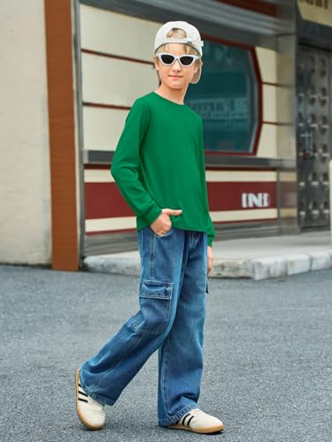 Haloumoning Boys Long Sleeve Shirts Kids Crewneck T Shirts Casual Tops Basic Tees 5-14 Years4