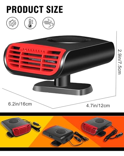 12V Car Heater,150W Portable Car Heater Defroster Fans, 2 in 1 Heating & Cooling Fast Heating Defrost Defogger with Plug in Cigarette Lighter, Window Defroster for Car, SUV, Jeeps, Trucks, Black… - Thumbnail 5