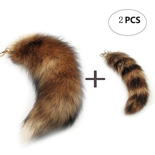 Preisvergleich Produktbild Tierschwanz Anhänger Fuchsschwanz und Waschbärschwanz Schlüsselanhänger Groß Schlüsselring Taschen Zubehör Anhänger Autoschlüsselketten Weiche Flaumige Dichte Dekorationen Originale Farbe 2 Stücke