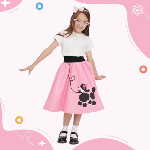 Faybox Poodle Skirt 50S Costume For Girls,100 Days Of School Costume For Kids Pink thumb #3