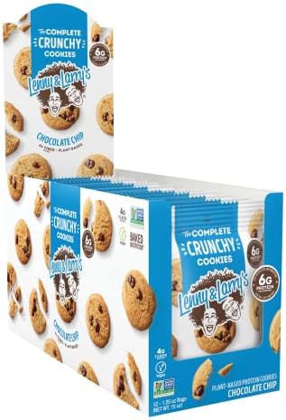 Lenny & Larry's The Complete Crunchy Cookie, Chocolate Chip, 6g Plant Protein, Vegan, Non-GMO, 1.25 Ounce Pouch (Pack of 12)