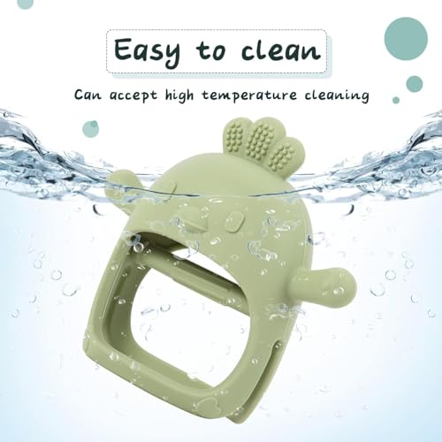 Image of UCRAVO 1 Pack Teething Toys for Baby, Teething Mitten for Babies, Baby Toys 0-6 Months, Silicone Teether for Toddler Infant, Baby Boy Girl Shower Gifts Teething Relief Chew Toys(Green)