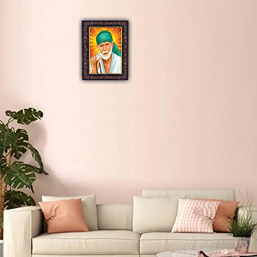 Image of Hawai Shirdi Sai Baba Photo Frame Size-8.5x7 inch | Engineered Wood Wall Hanging Home Decor Religious Frame | SFDI269BLKFRM