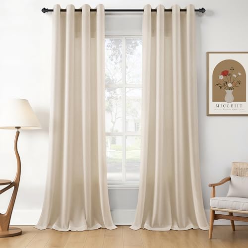 Image of Birch Beige Linen Curtains 84 Inches Long for Living Room Grommet Top Luxury Light Filtering Semi Sheer Curtain Modern Farmhouse Decor Elegant Coastal Sheer Drapes for Bedroom Office 52x84, 2 Panel