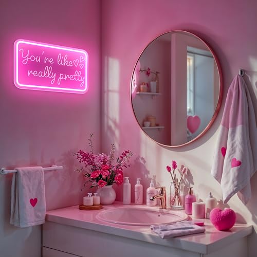 Image of You're Like Really Pretty Neon Signs for Wall Decor,Pink Led Neon Sign for Teen Girls Dimmable Neon Lights Signs for Aesthetic Room Girls Bedroom Decor, Beauty Salon,Party