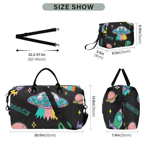 Aflyko Multicolor Unisex Adult Duffel Bag - 35L Travel Gym Tote Weekender Overnight Carry On Bag - Men Women Alien Rocket Sport Tote2