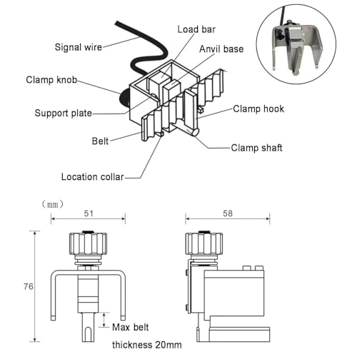 Tensiomètre de courroie, Tensiomètre de précision avec alarme audio-visuelle, charge maximale 850N, largeur de courroie 36 mm, pour courroies, cordons, fils, mailles, outil de mesure de