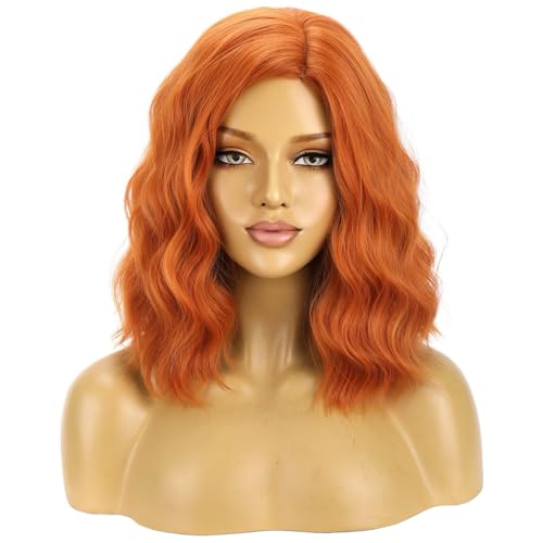 Image of BERON 14 inch Women Orange Wigs Girls Short Curly Ginger Wig Bob Wavy Wig Body Wave Halloween Cosplay Costume Daily Party Wigs