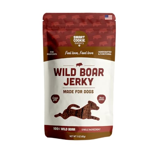 Smart Cookie 100% Wild Boar Jerky Dog Treats - Single Ingredient Hypoallergenic Training Treat Strips for Dogs and Puppies with Sensitive Stomachs - 100% Boar Meat