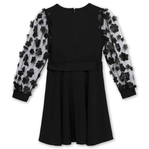 Speechless Girls' Long 3D Mesh Sleeve Scuba Crepe Party Dress3