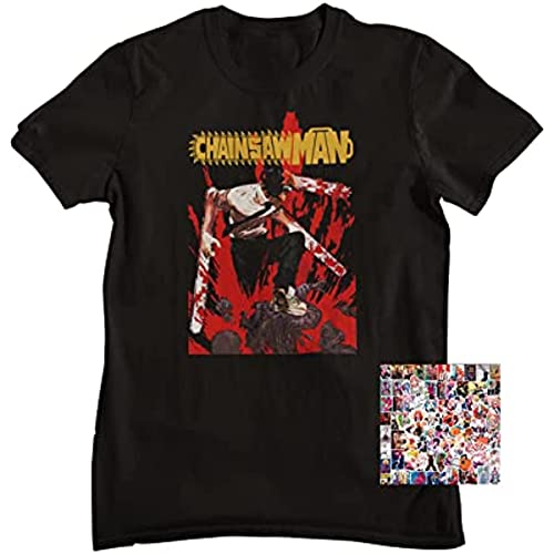 Anime T-Shirt 3D Printed Unisex Anime Short Sleeve T-Shirt with 50PCS Stickers Decal for Men Women Black Medium