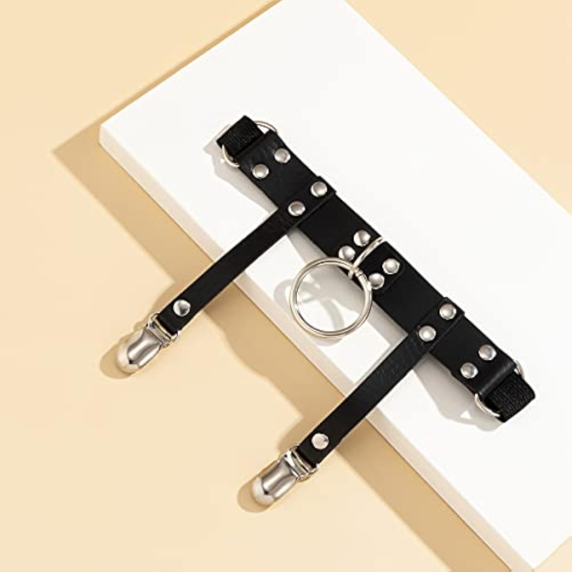 Black Punk Leather Thigh Chain Garter
