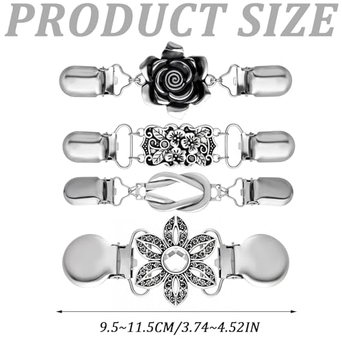 Image of 5Pieces Vintage Sweater Clip to Hold Sweater Together, Cloak Clasp Cardigan Clip Collar Retro Cloak Brooches and Silver Shawl Pins