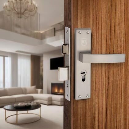 Image of 8 inch Zinc Mortise Lock Set | Main Door Handle Set with Brass Lock Body | Satin Matt Finish | 6- Lever 65mm Brass Cylindrical Door Lock Set for Home, Hotel,Living Room (1016 SS)